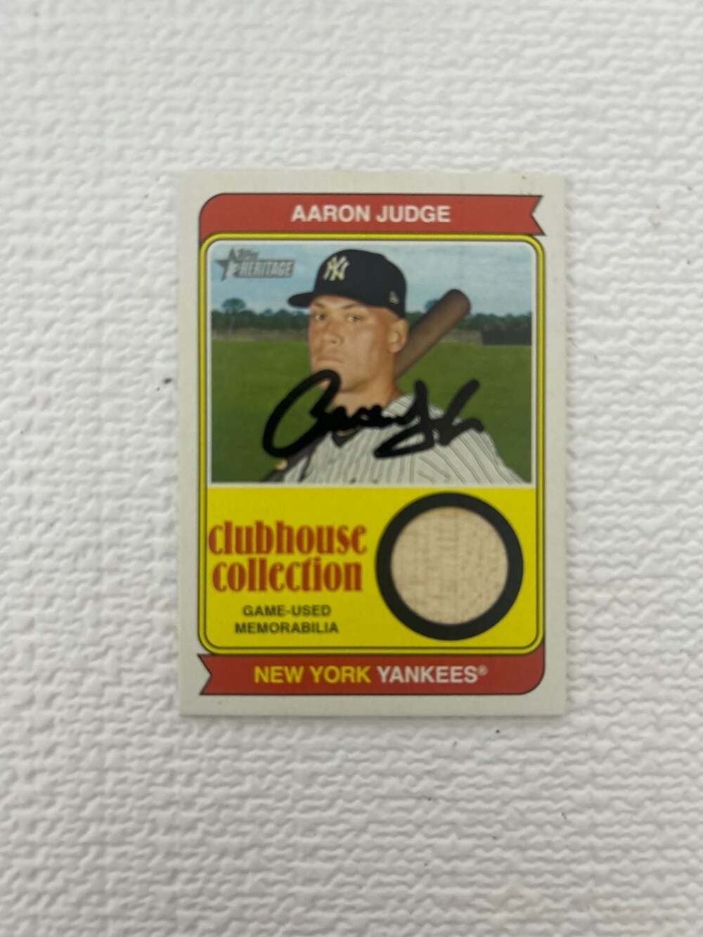 Signed 2023 Topps Heritage Aaron Judge Clubhouse Game Used Bat Relic #CCR-AJ